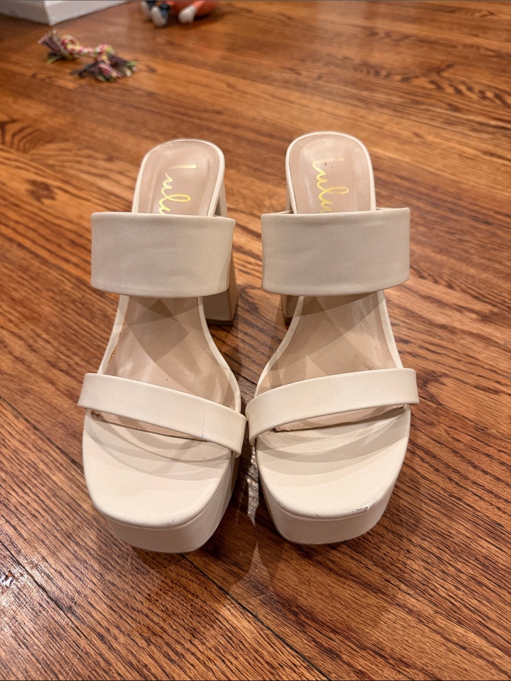 Lulu's Beige Double-Strap Platform Block Heels